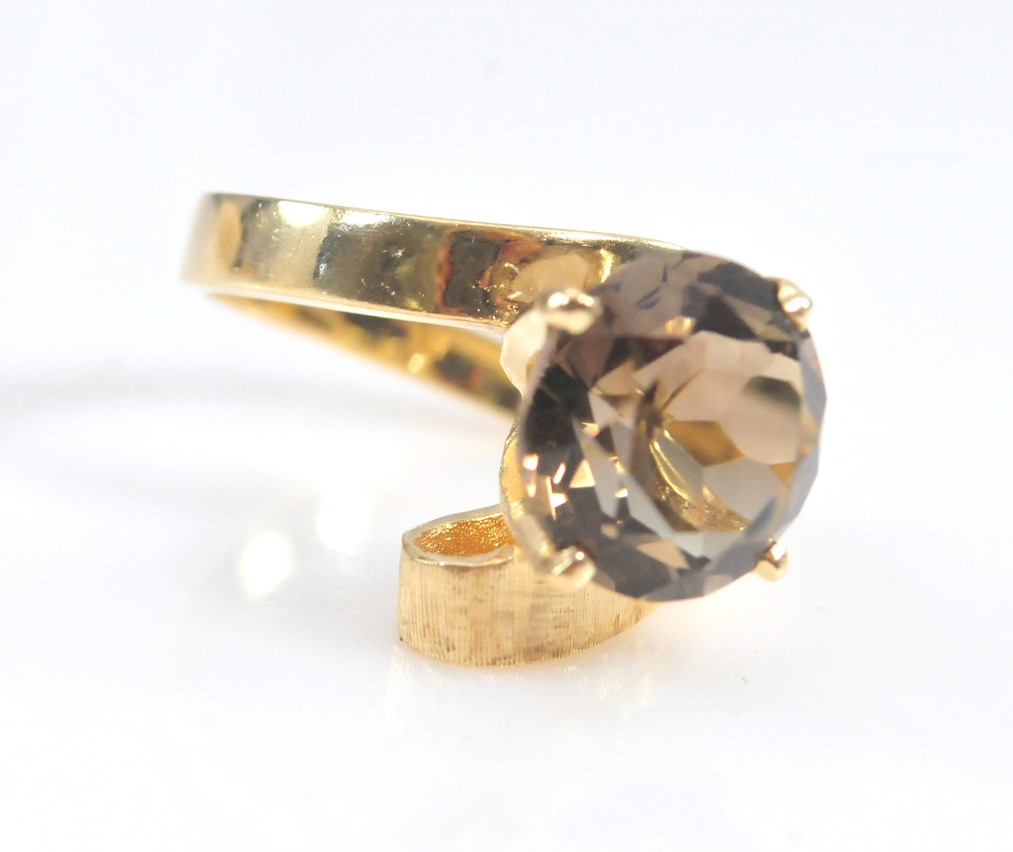 Modernist 14K Gold Smoky Quartz Statement Ring