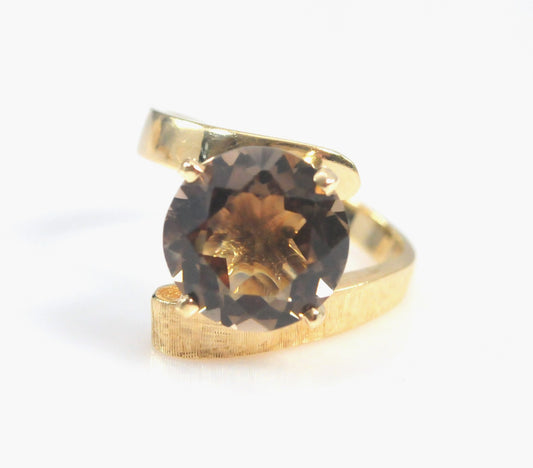 Modernist 14K Gold Smoky Quartz Statement Ring