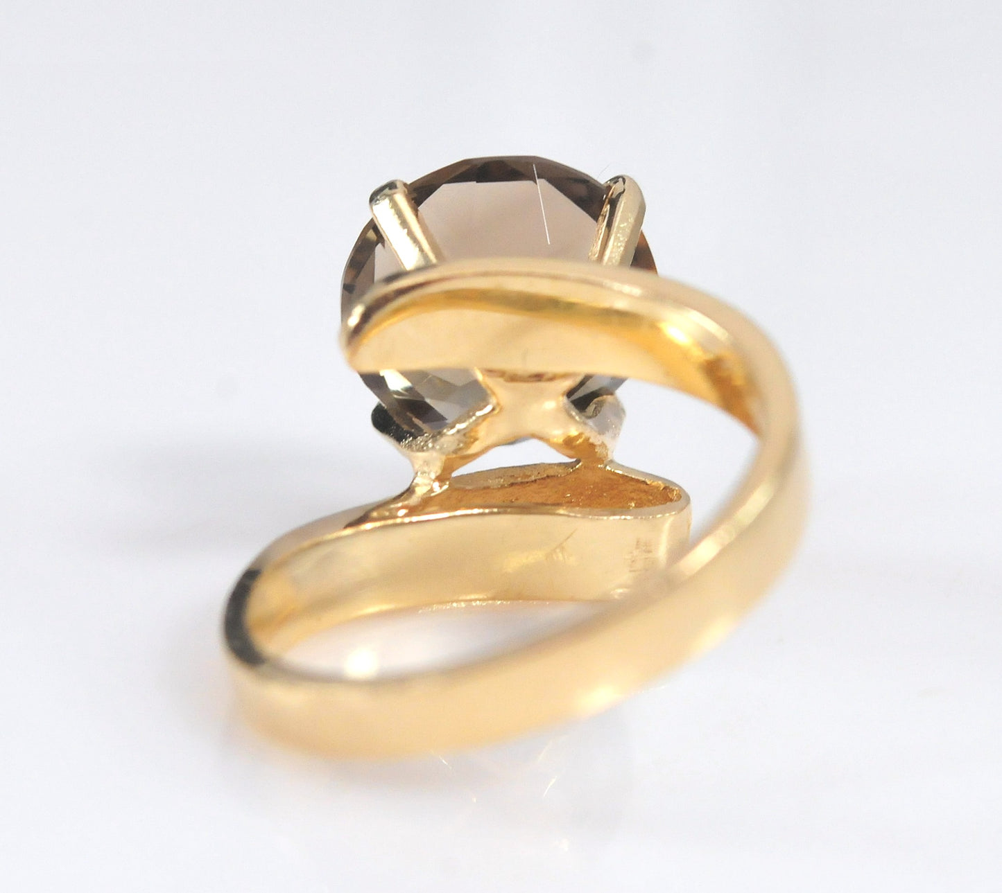 Modernist 14K Gold Smoky Quartz Statement Ring