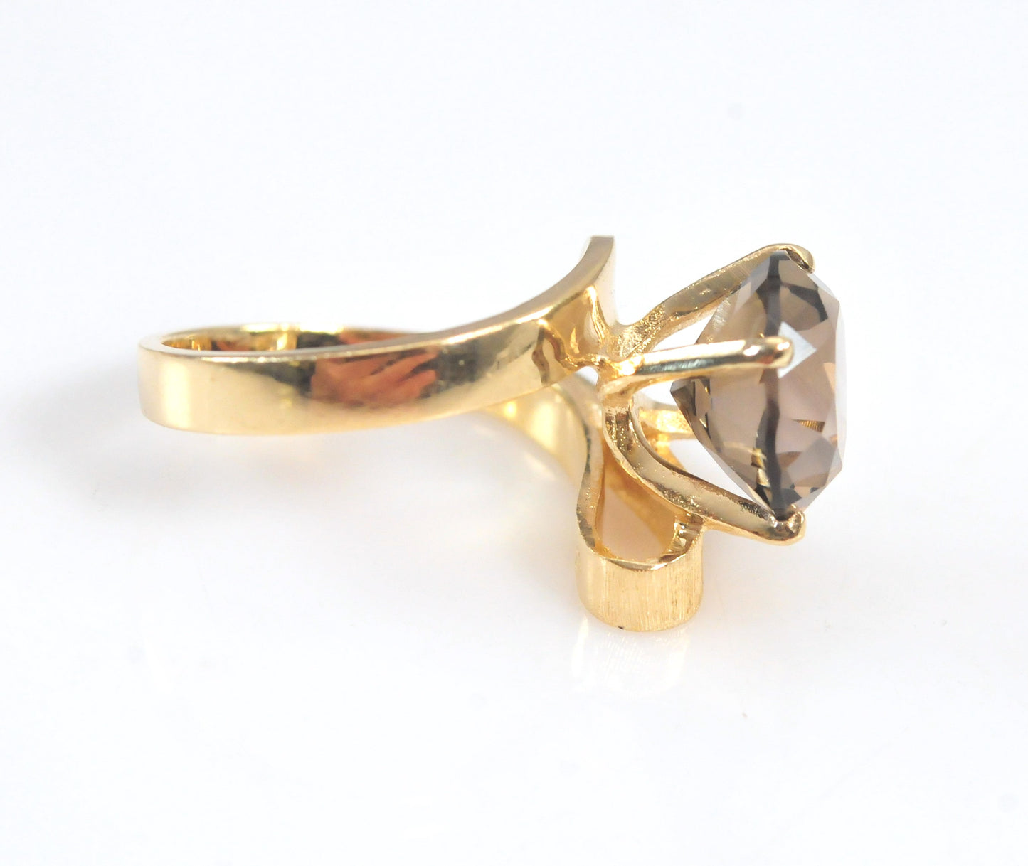 Modernist 14K Gold Smoky Quartz Statement Ring