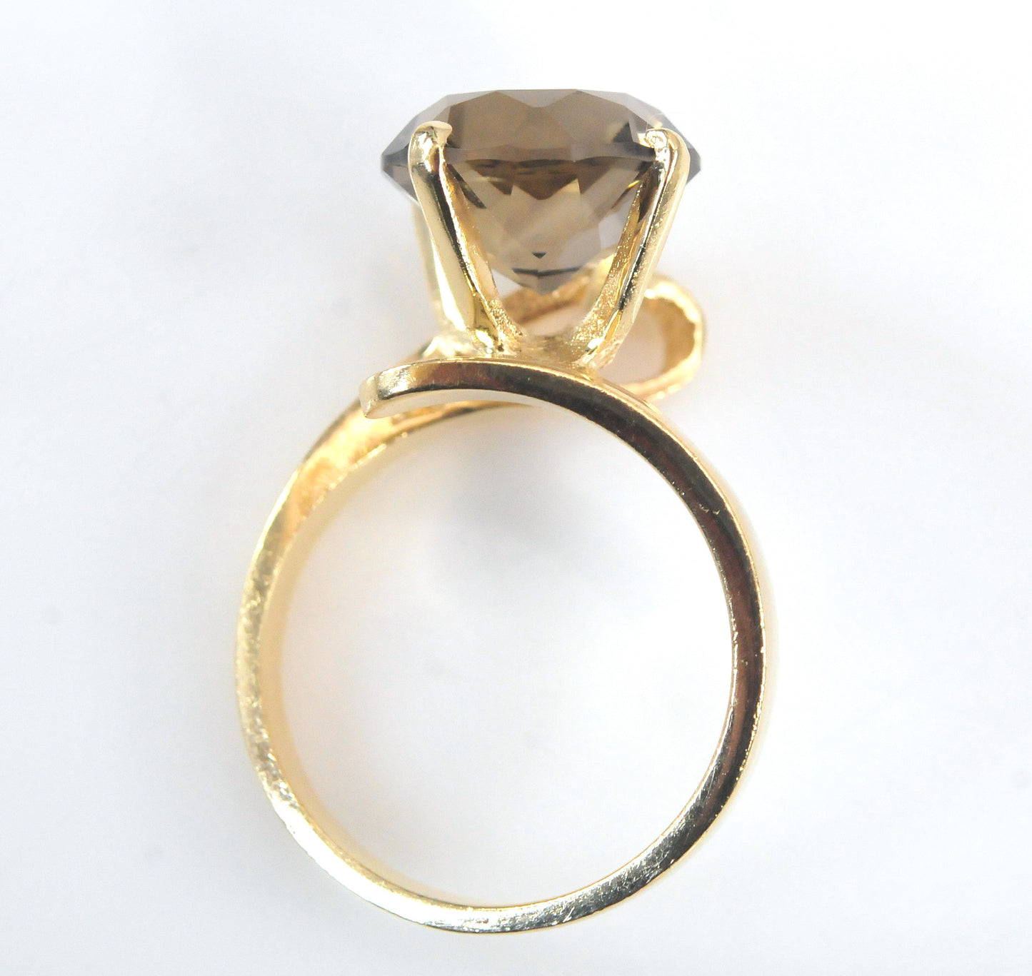 Modernist 14K Gold Smoky Quartz Statement Ring