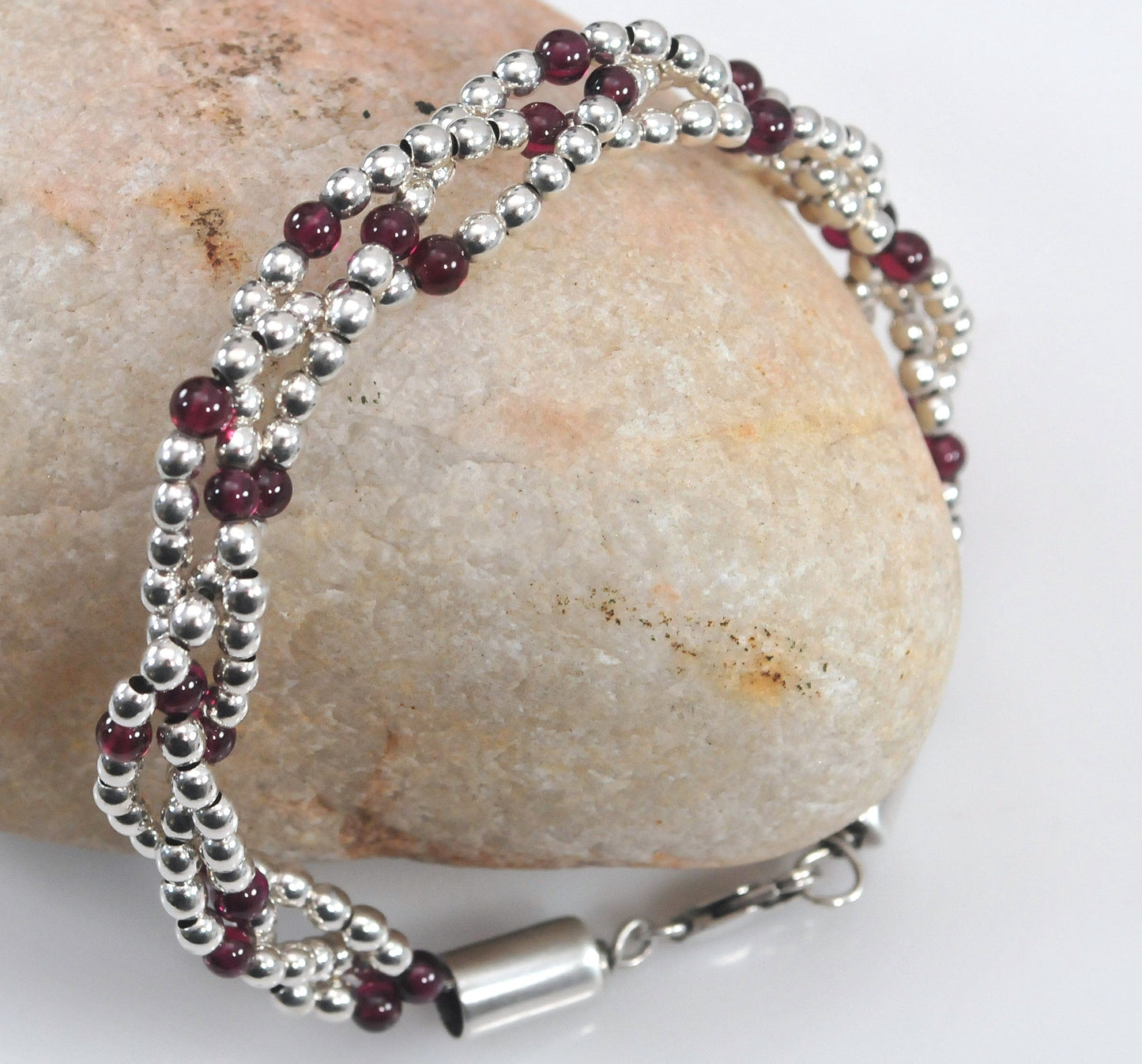 Sterling Silver Braided Garnet Bracelet