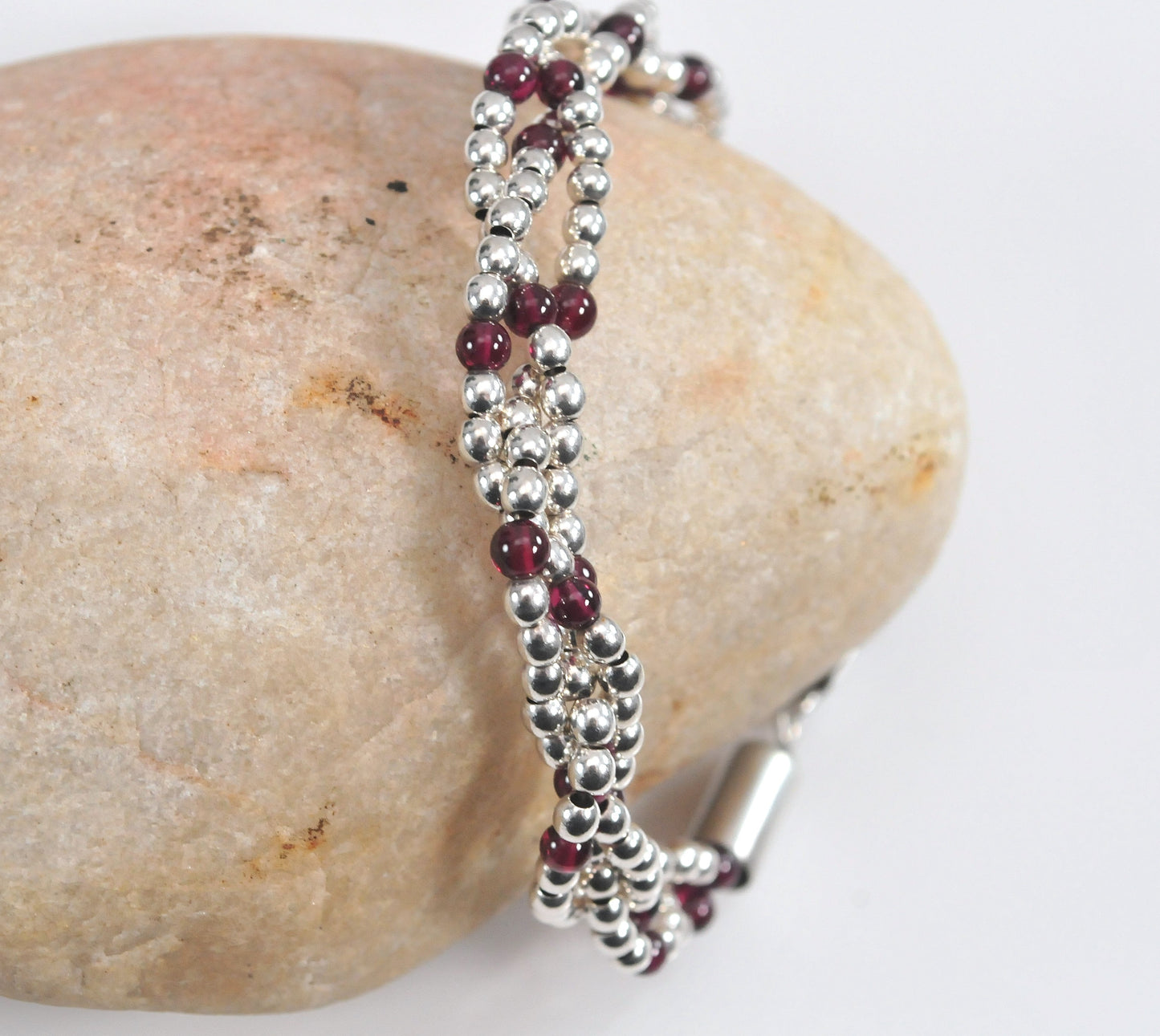 Sterling Silver Braided Garnet Bracelet
