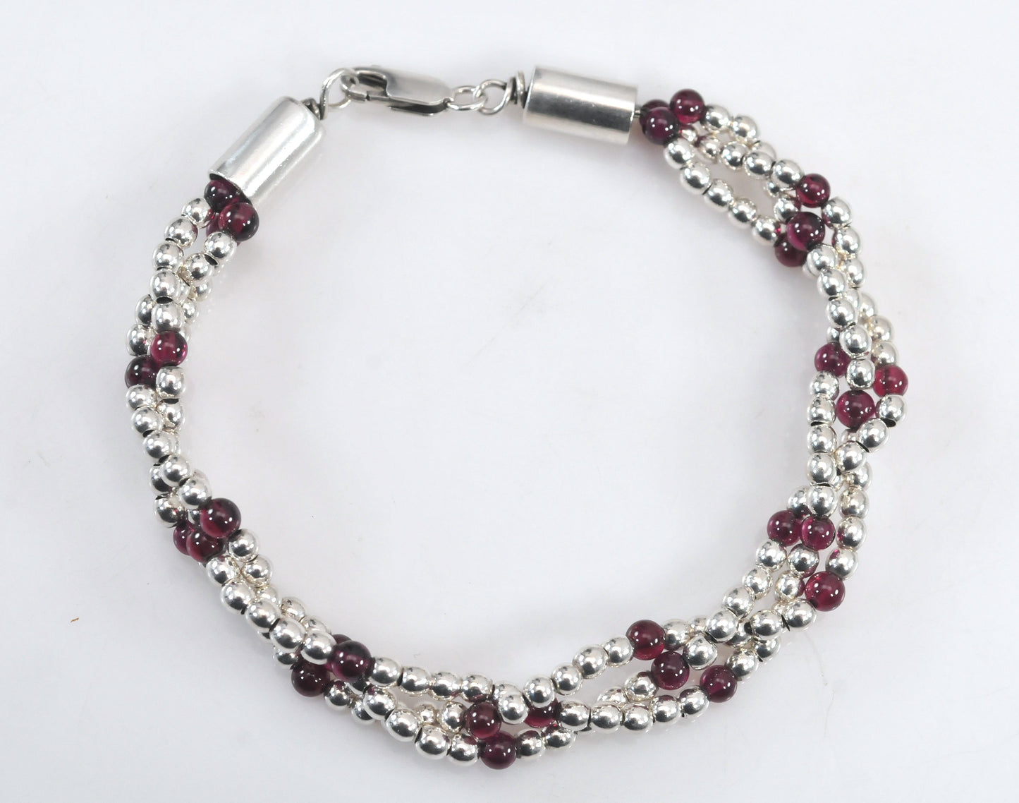 Sterling Silver Braided Garnet Bracelet