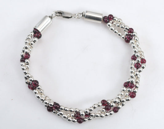 Sterling Silver Braided Garnet Bracelet