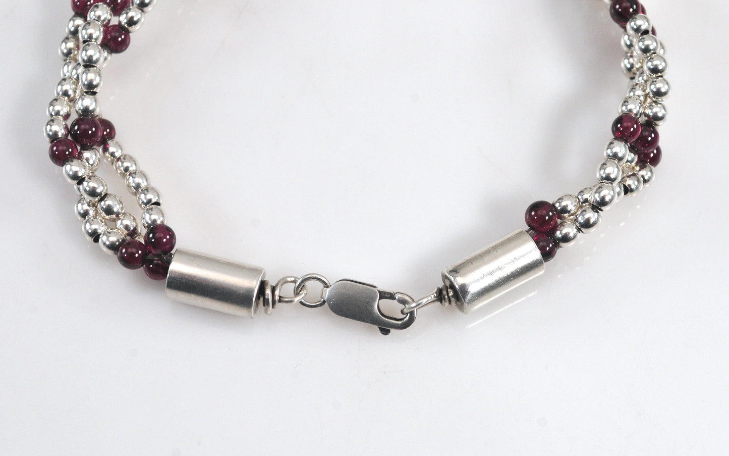 Sterling Silver Braided Garnet Bracelet