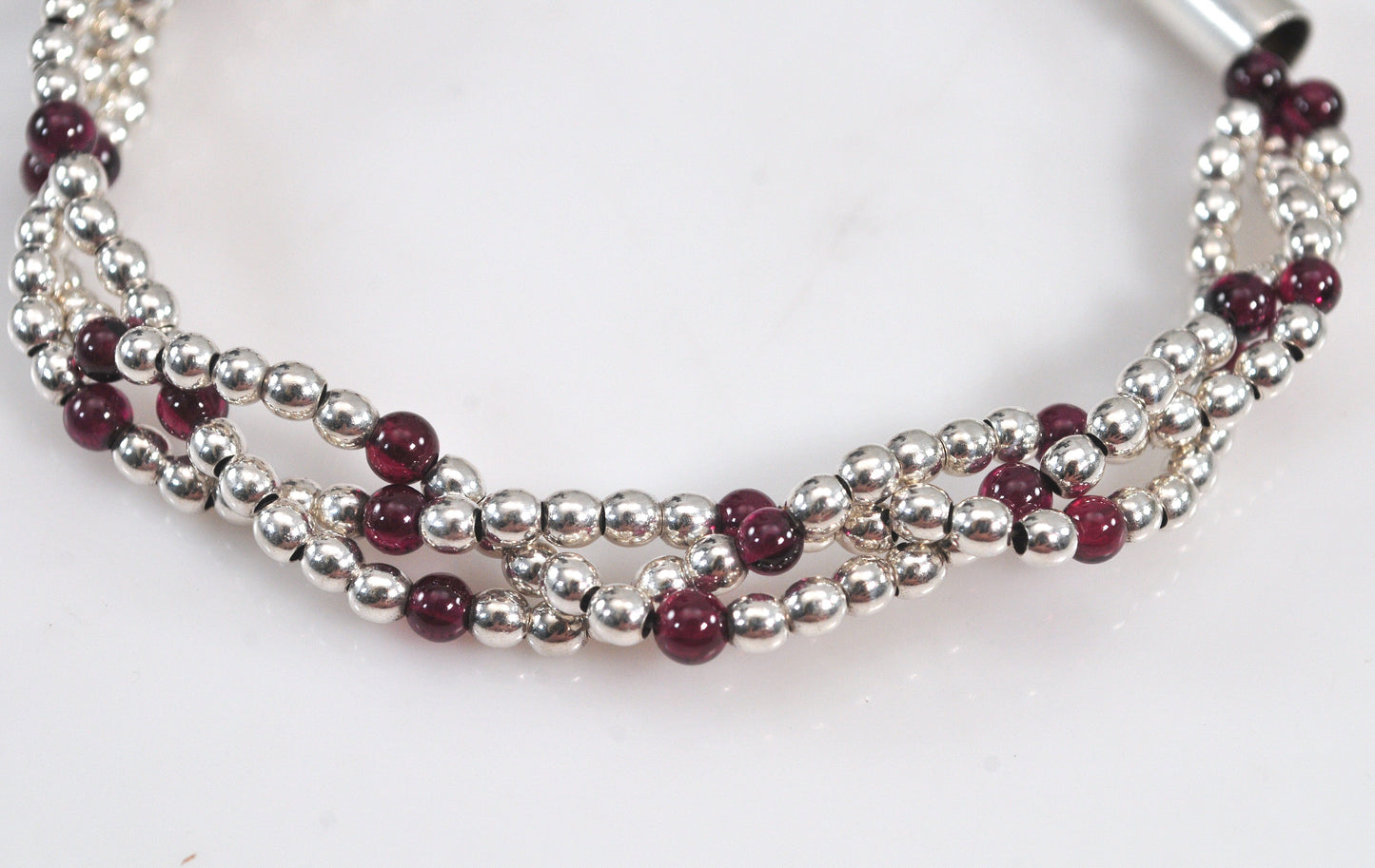 Sterling Silver Braided Garnet Bracelet