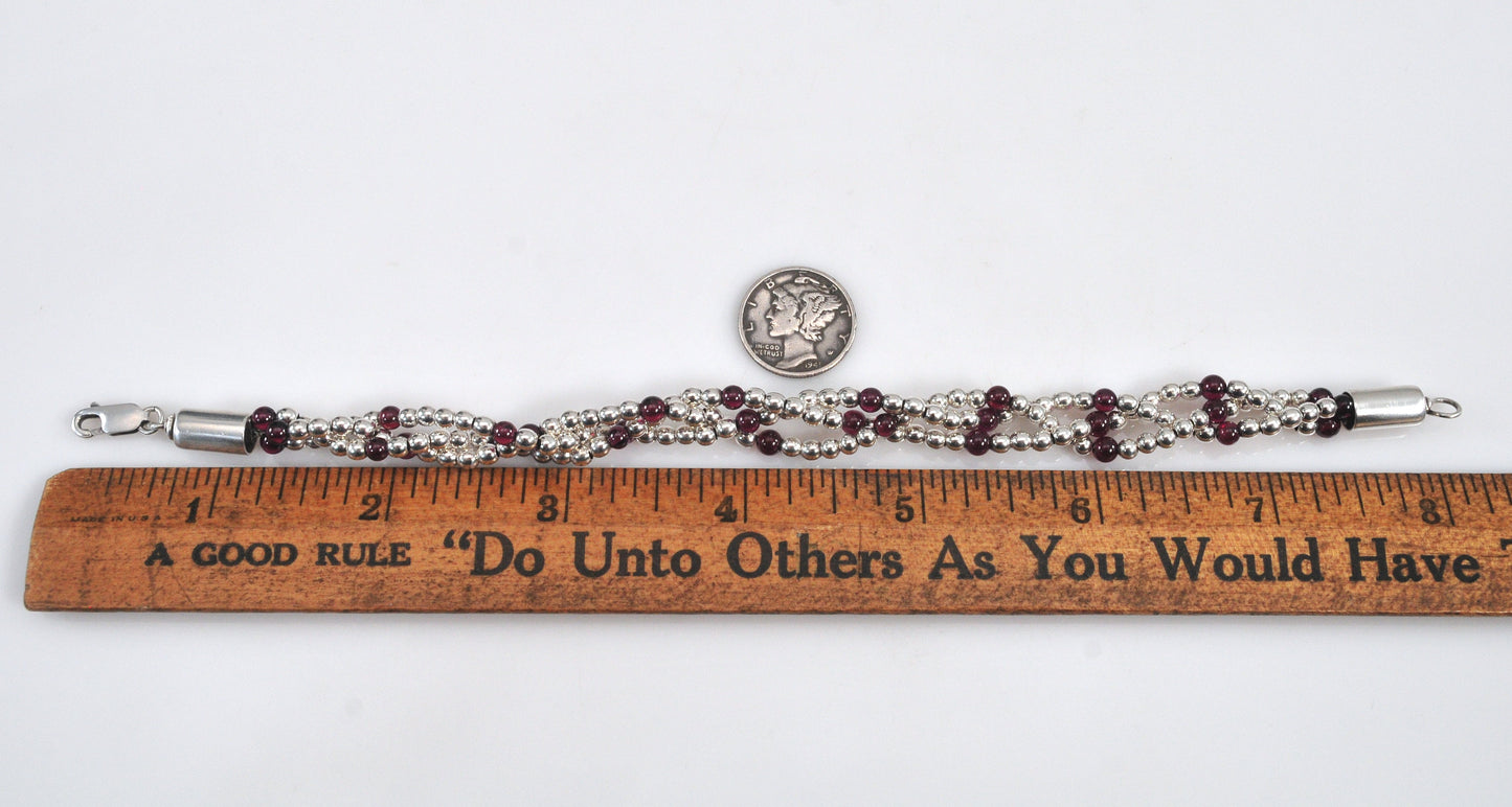 Sterling Silver Braided Garnet Bracelet