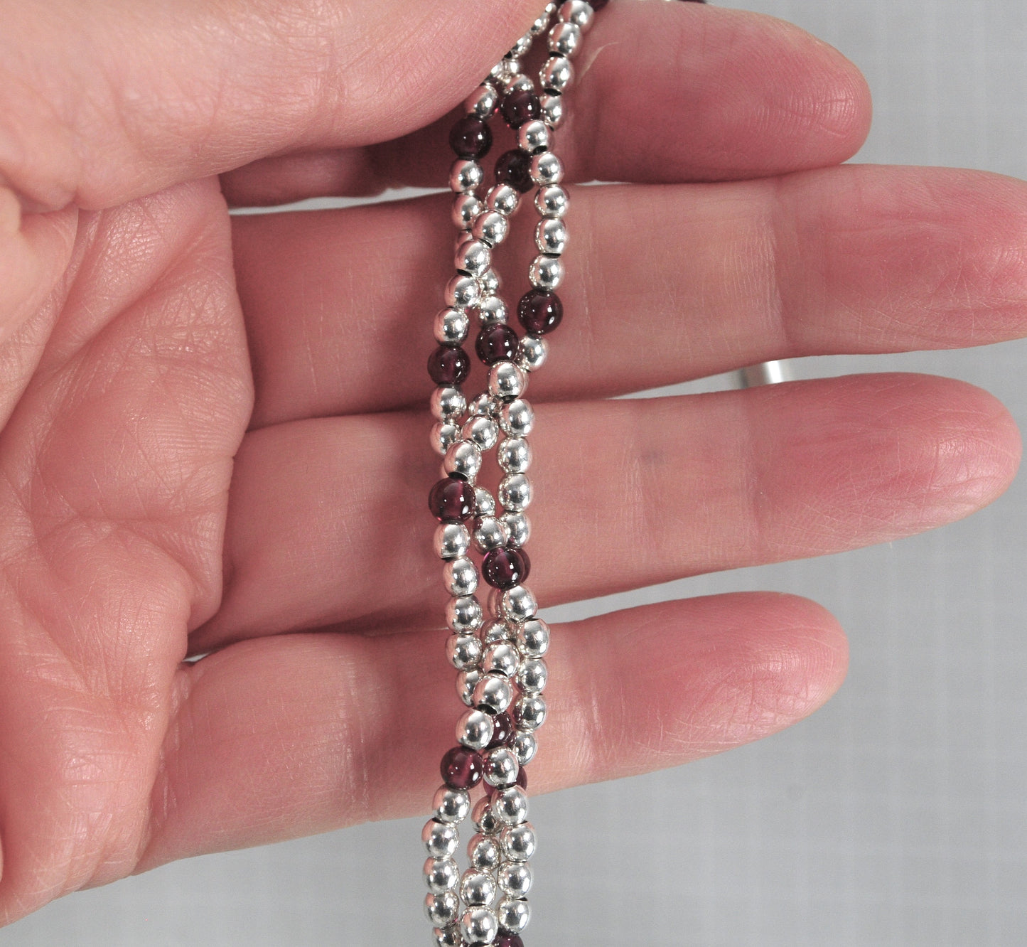 Sterling Silver Braided Garnet Bracelet