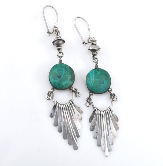 Long Native American Sterling Silver Fringe Earrings