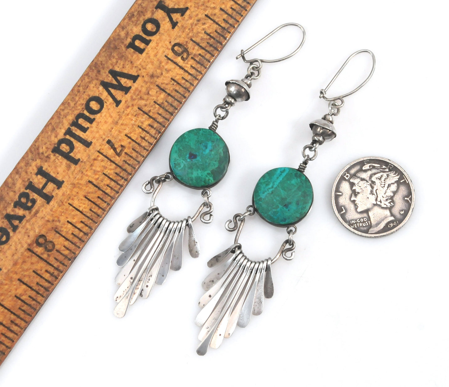 Long Native American Sterling Silver Fringe Earrings