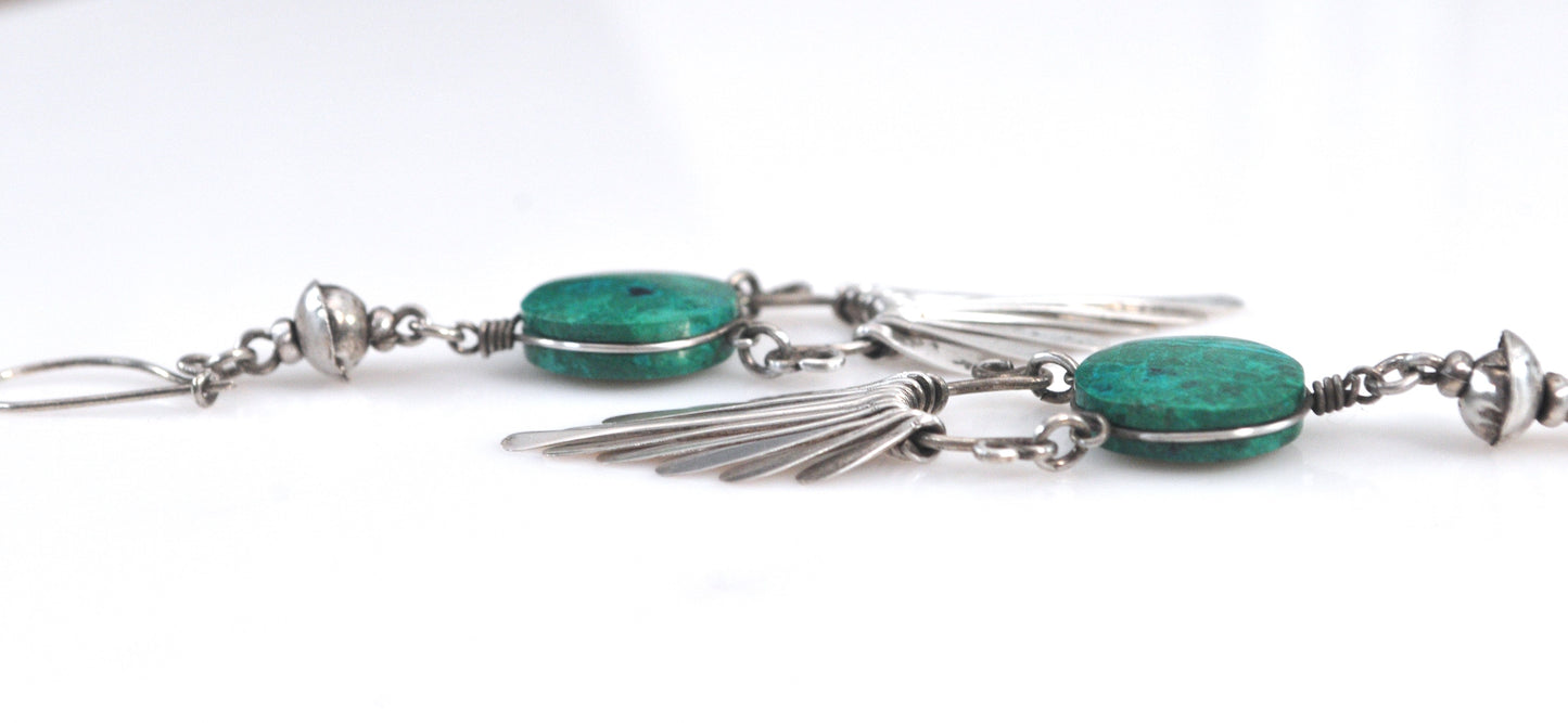 Long Native American Sterling Silver Fringe Earrings