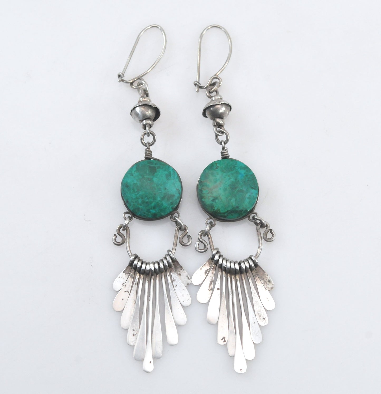 Long Native American Sterling Silver Fringe Earrings