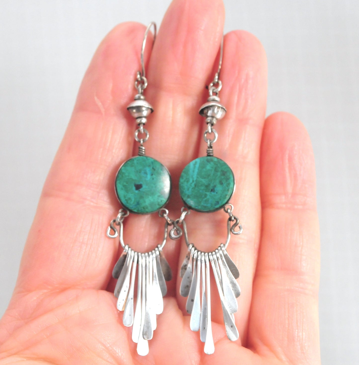 Long Native American Sterling Silver Fringe Earrings