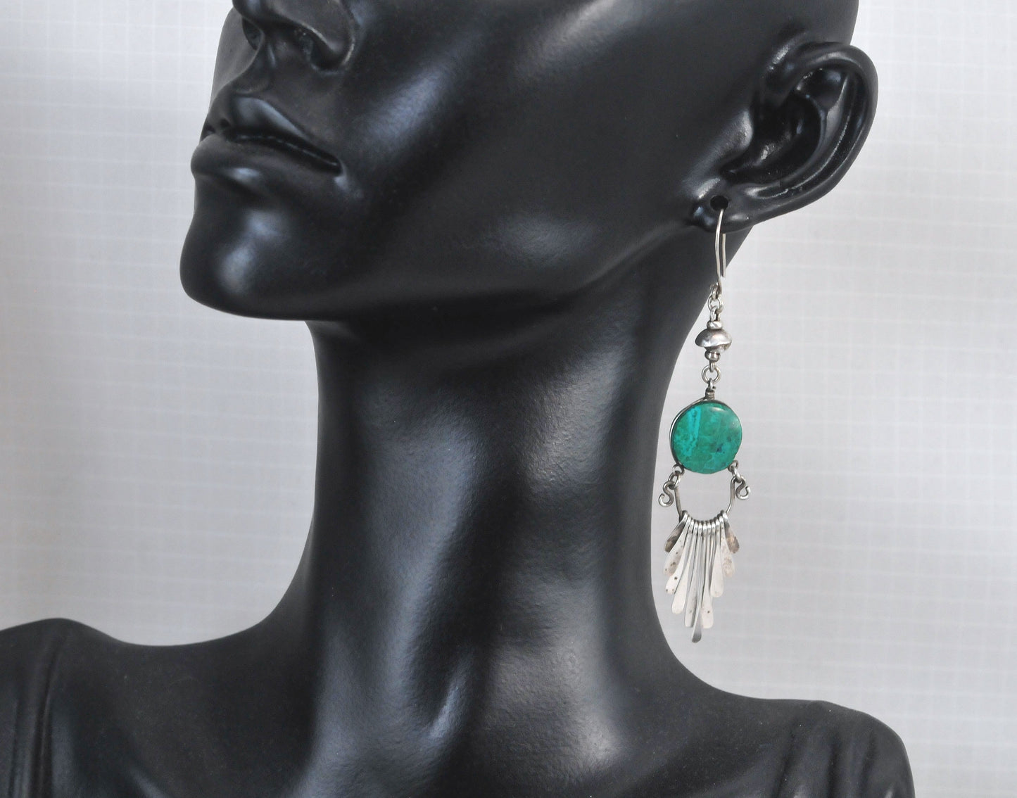 Long Native American Sterling Silver Fringe Earrings
