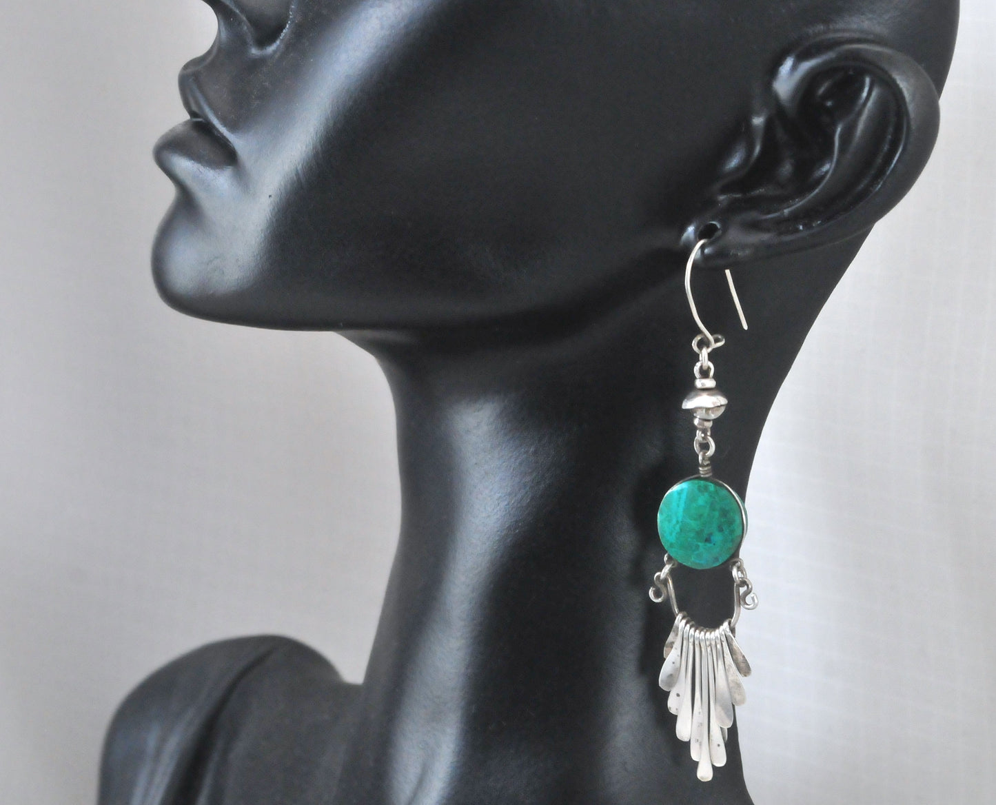 Long Native American Sterling Silver Fringe Earrings