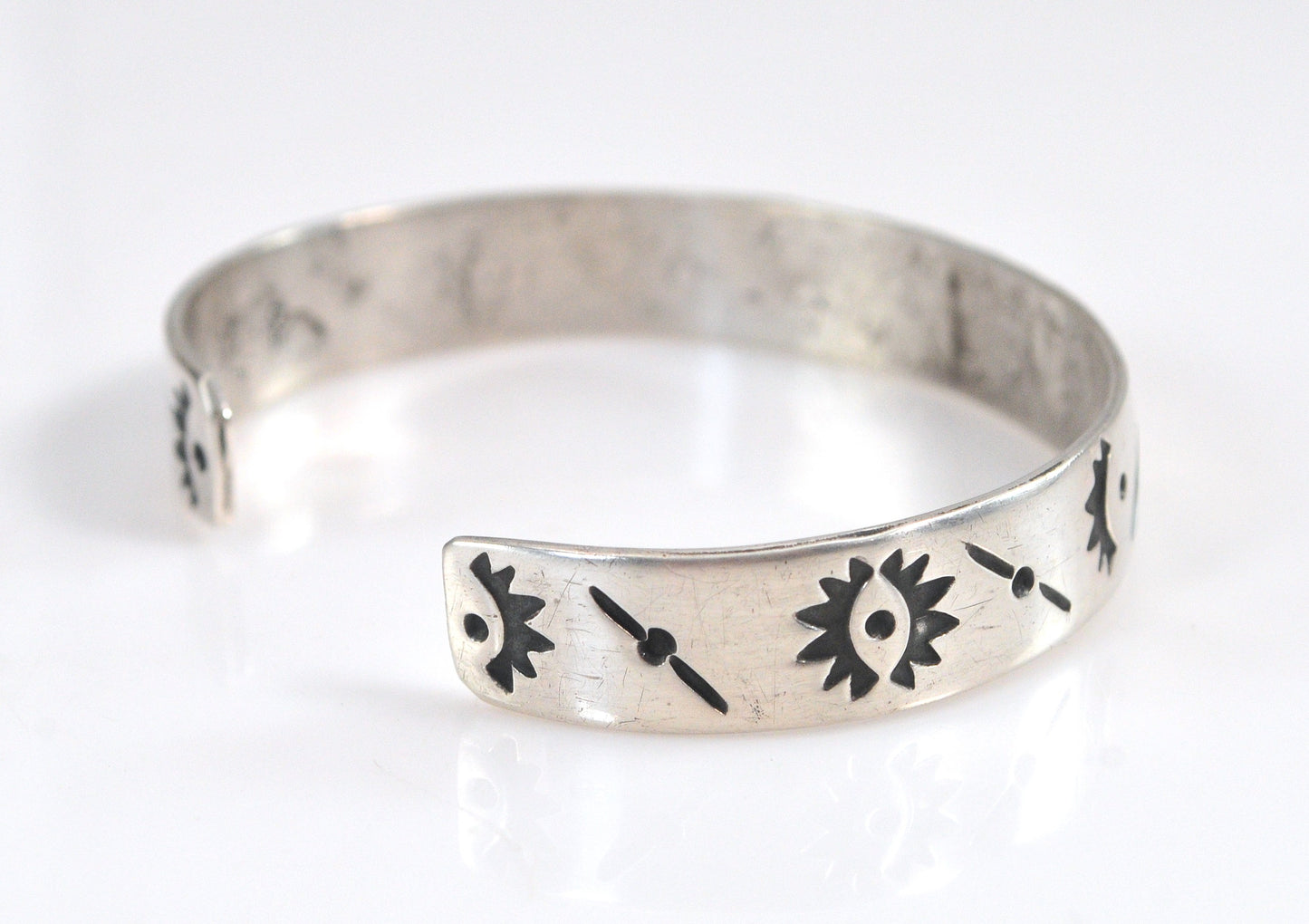 Native American Sterling Silver Turquoise Coral Inlay Cuff Bracelet