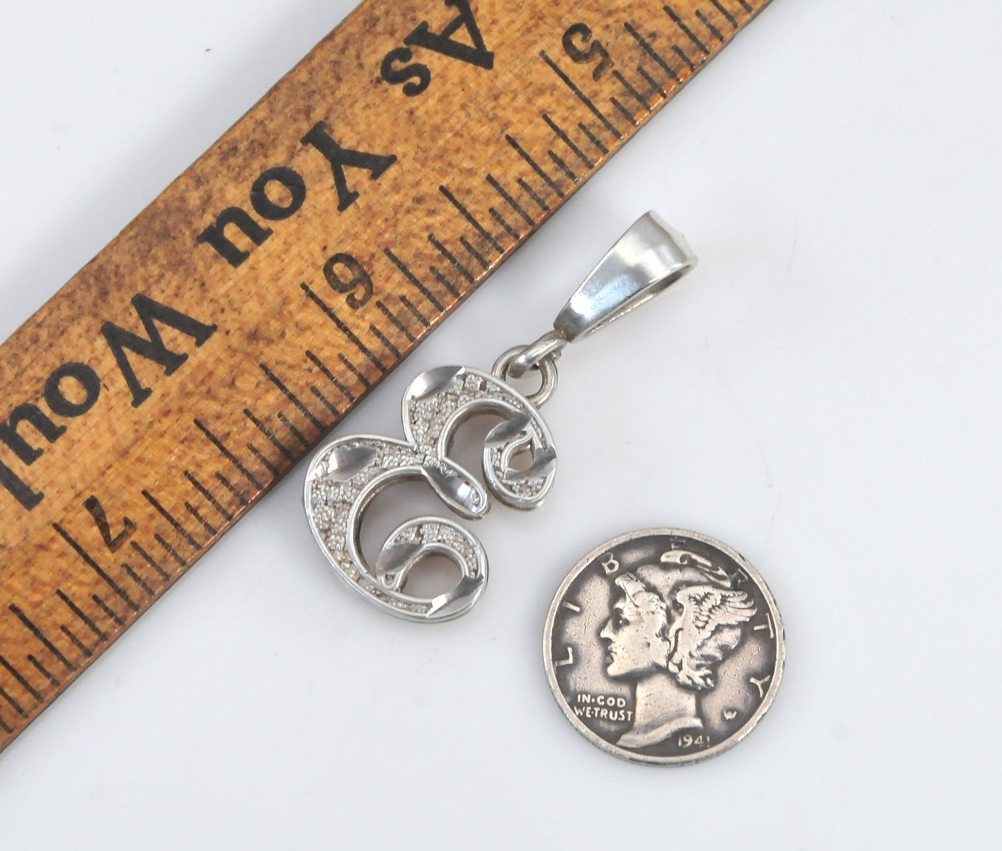 Signed Sterling Silver Initial E Pendant