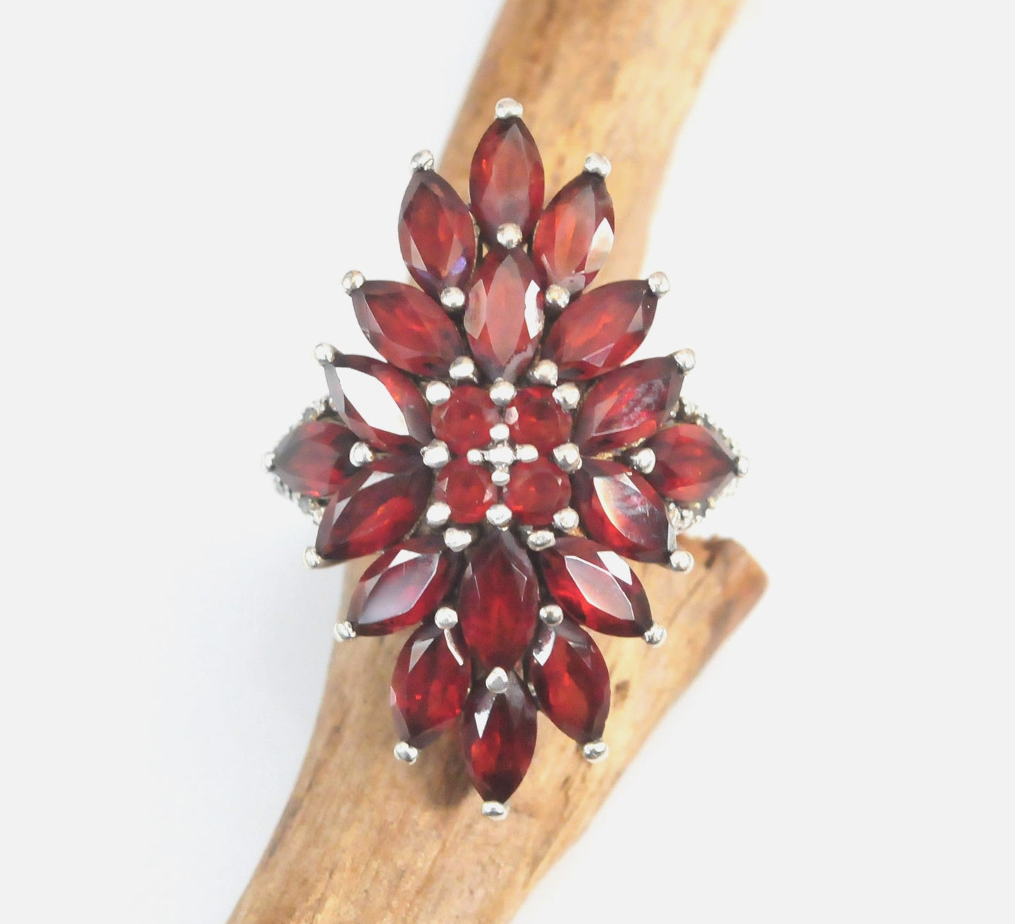 Chuck Clemency 925 Sterling Silver Garnet Cluster Cocktail Ring