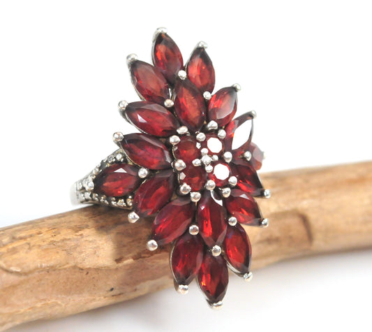 Chuck Clemency 925 Sterling Silver Garnet Cluster Cocktail Ring