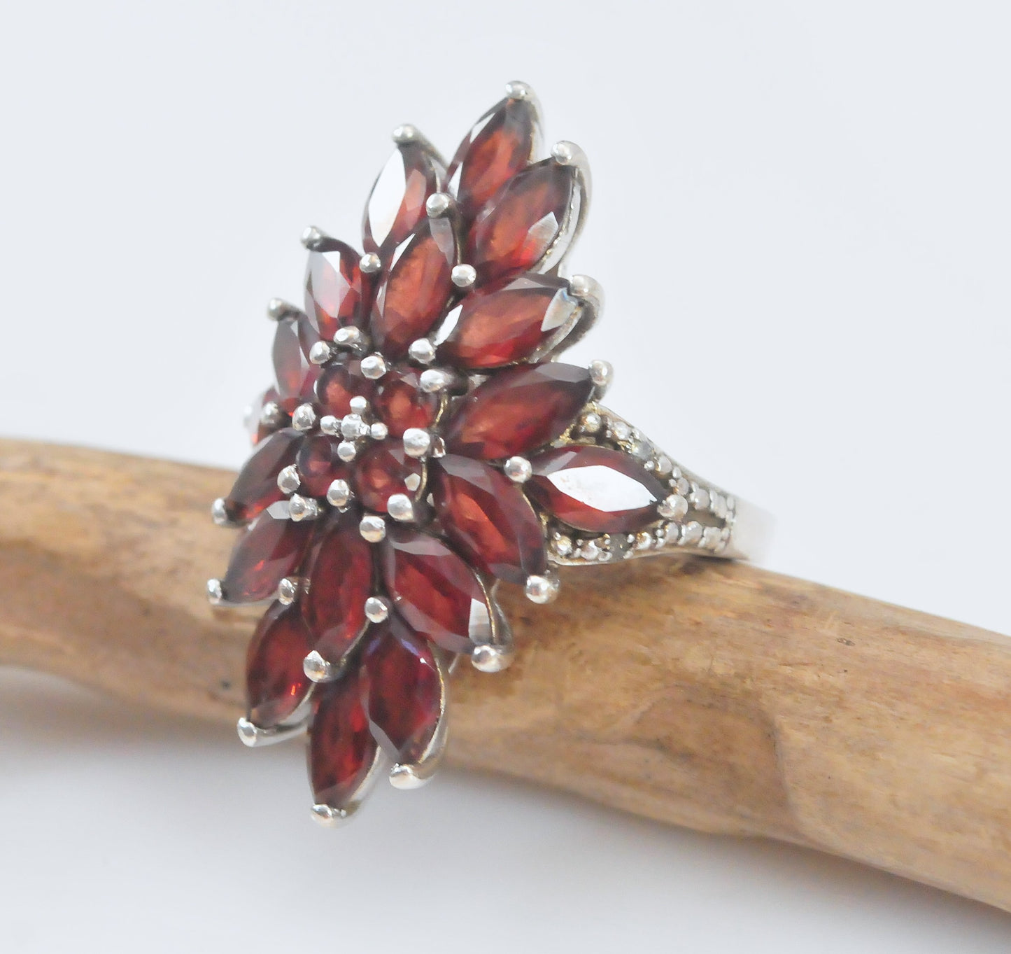 Chuck Clemency 925 Sterling Silver Garnet Cluster Cocktail Ring