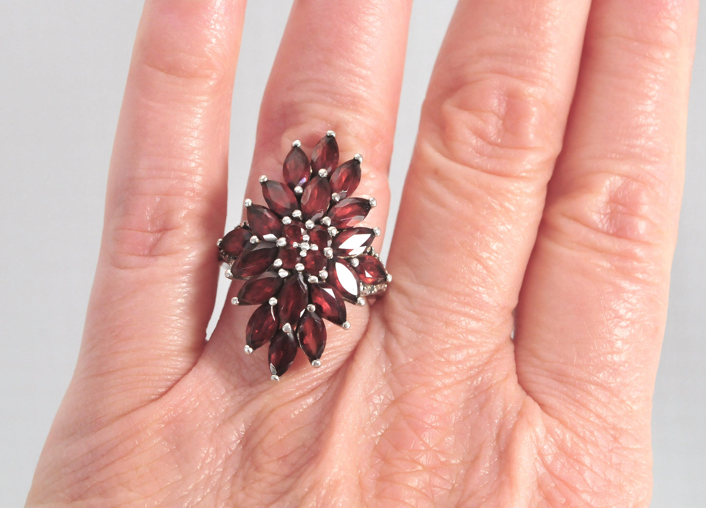 Chuck Clemency 925 Sterling Silver Garnet Cluster Cocktail Ring