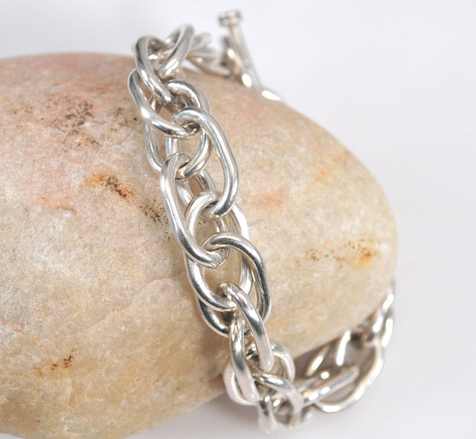 Heavy Sterling Silver Link Toggle Bracelet