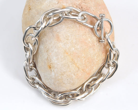 Heavy Sterling Silver Link Toggle Bracelet