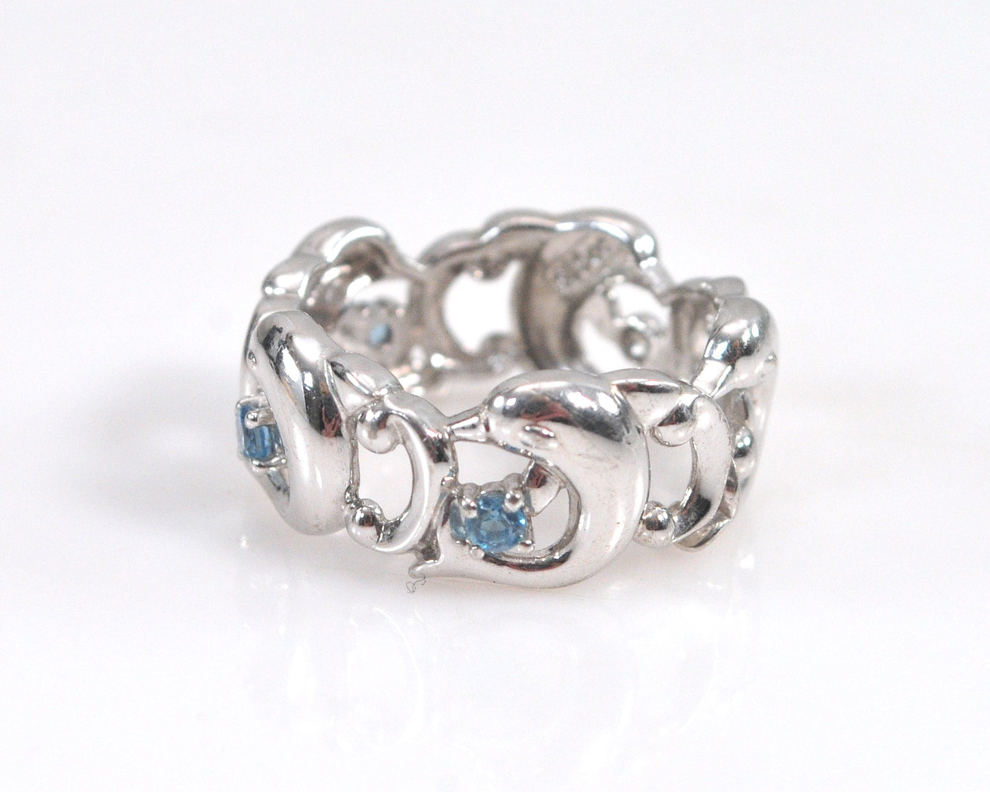 Concorde Collection Sterling Silver Blue Topaz Dolphin Ring