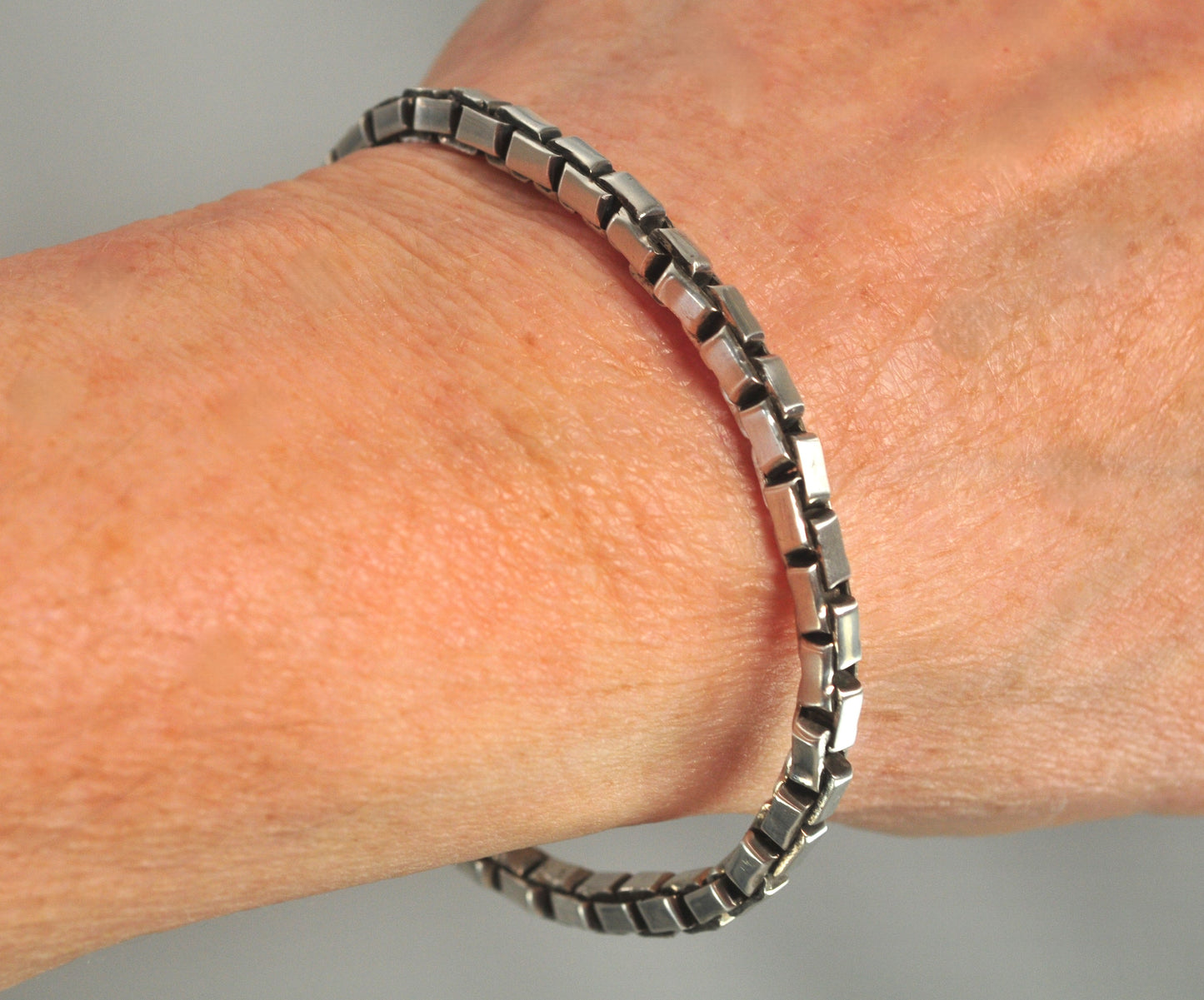 AS IS - Heavy Sterling Silver Box Chain Bracelet