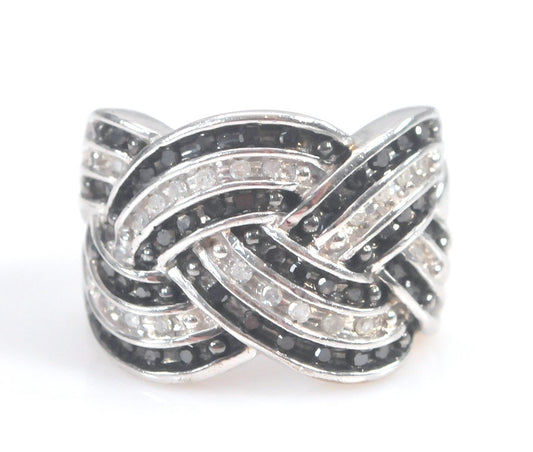 Signed Sterling Silver Black and White Diamond Ring