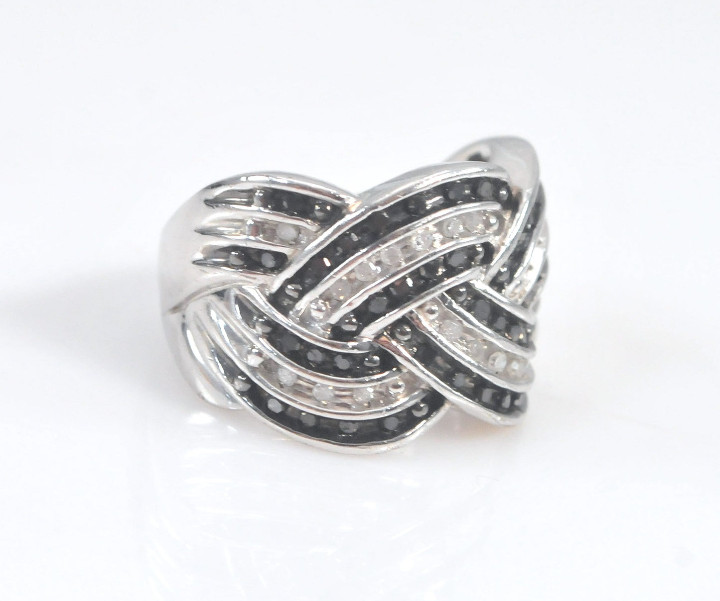 Signed Sterling Silver Black and White Diamond Ring
