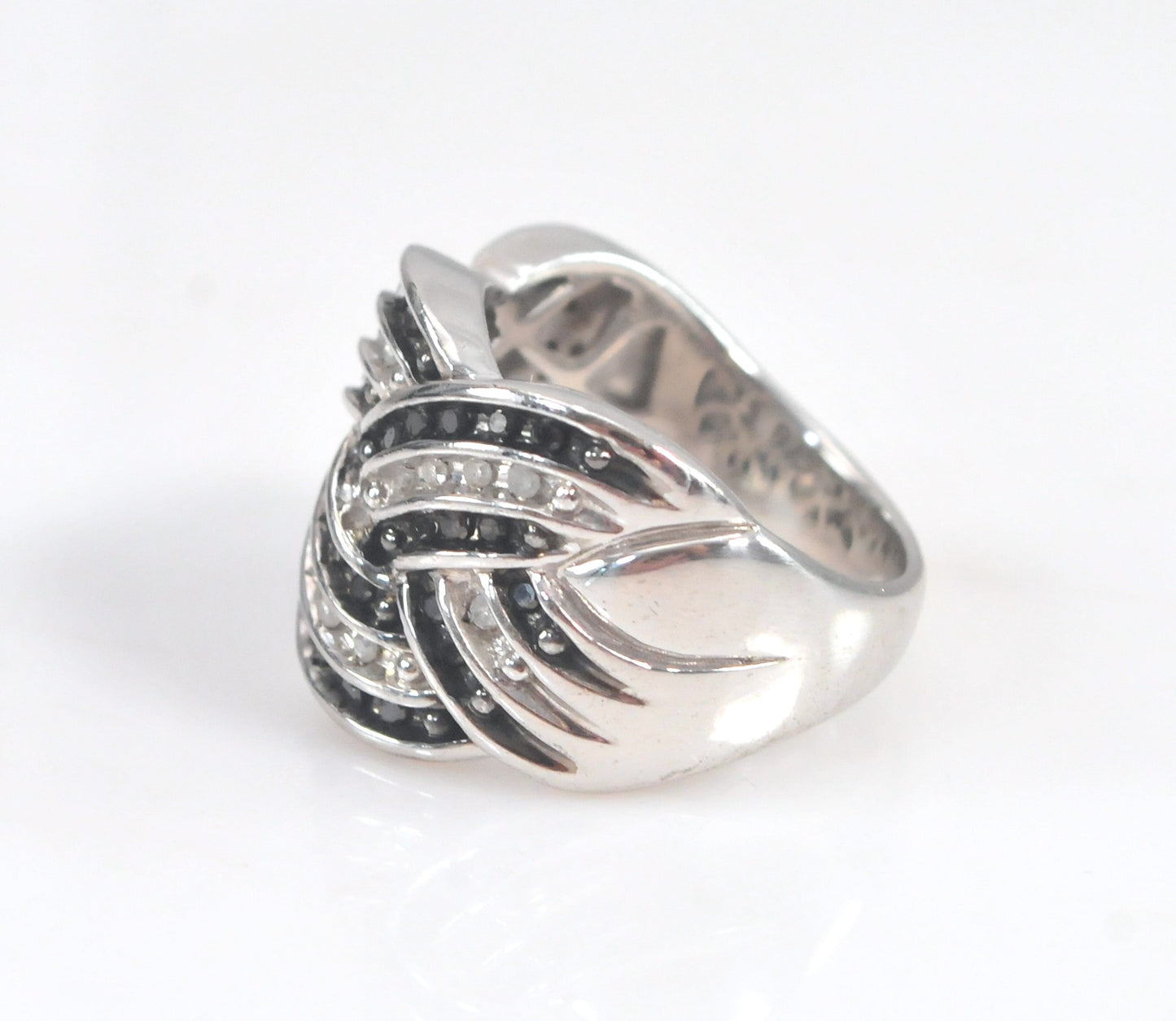 Signed Sterling Silver Black and White Diamond Ring