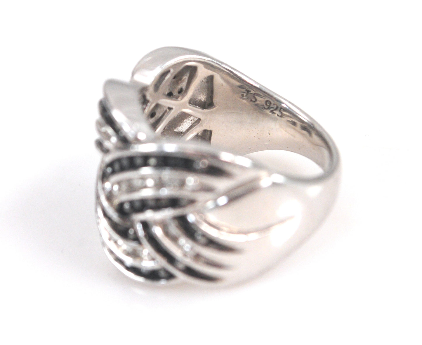 Signed Sterling Silver Black and White Diamond Ring