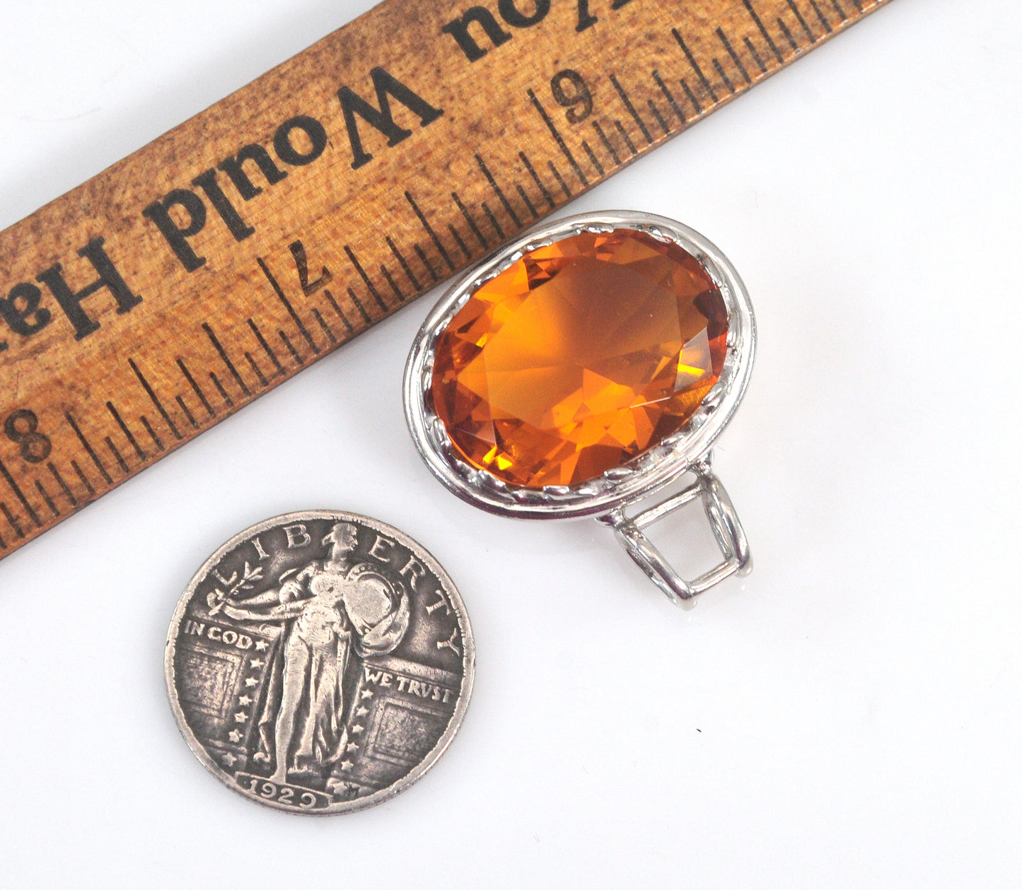 Large Sterling Silver Orange Stone Slider Pendant