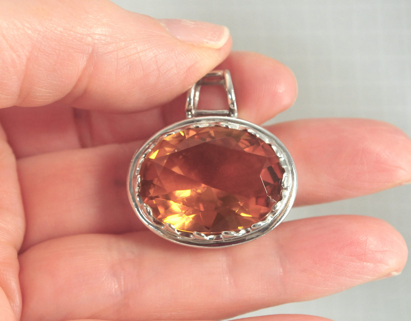 Large Sterling Silver Orange Stone Slider Pendant