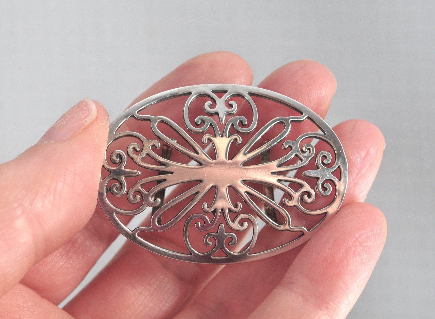 Vintage Signed Sterling Silver Belt Sash Slide Buckle