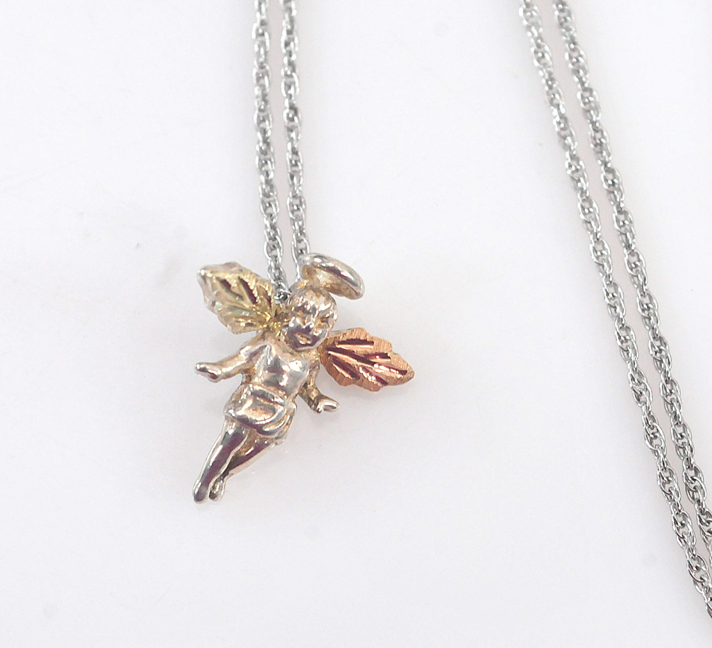 TINY Black Hills Sterling Silver 12K Gold Angel Pendant Necklace