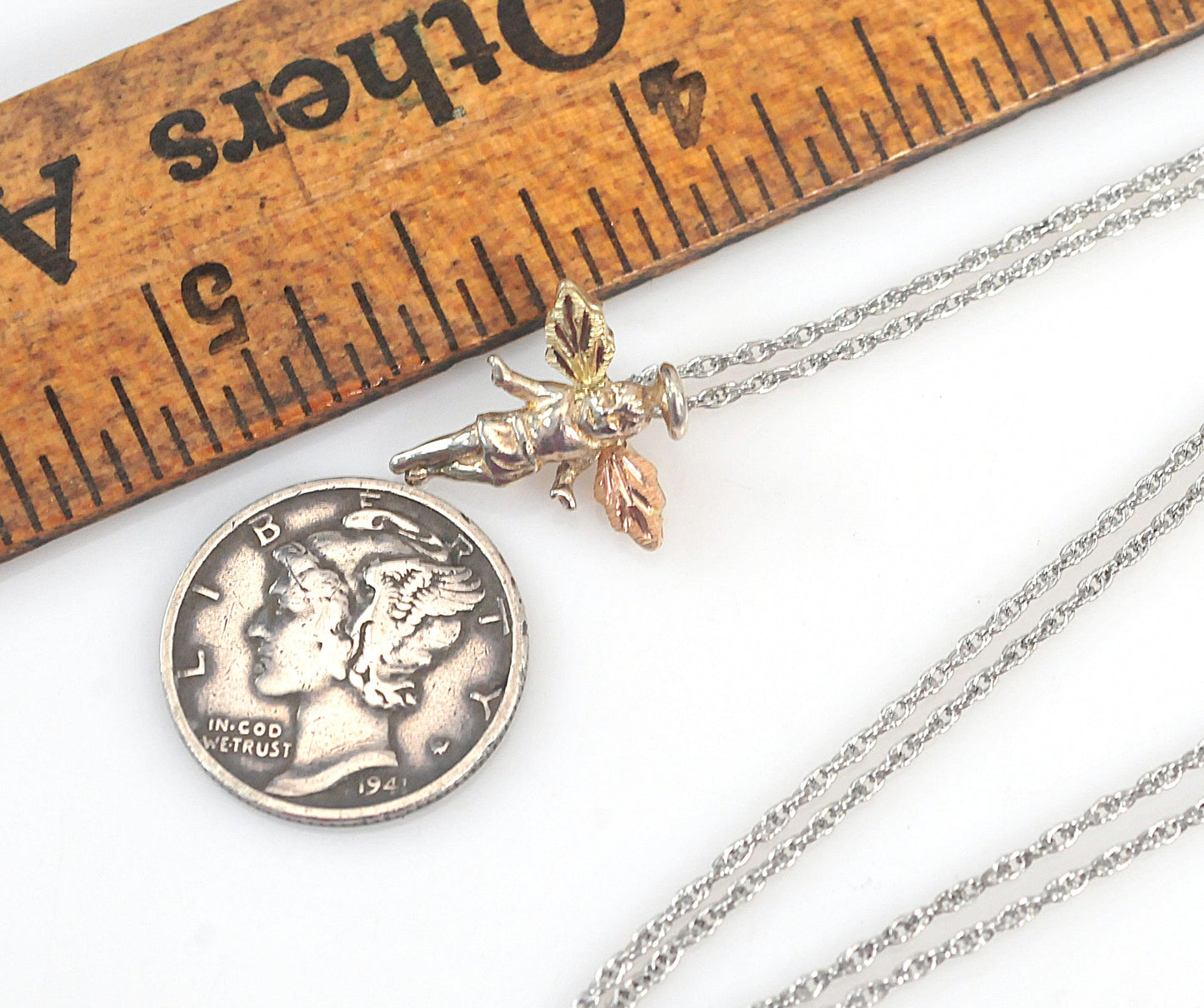 TINY Black Hills Sterling Silver 12K Gold Angel Pendant Necklace
