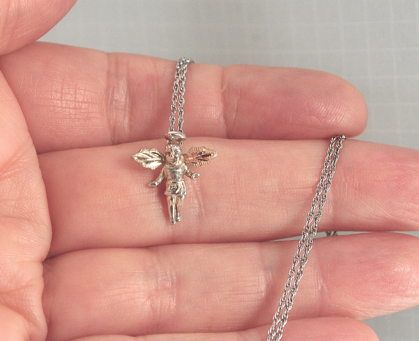 TINY Black Hills Sterling Silver 12K Gold Angel Pendant Necklace