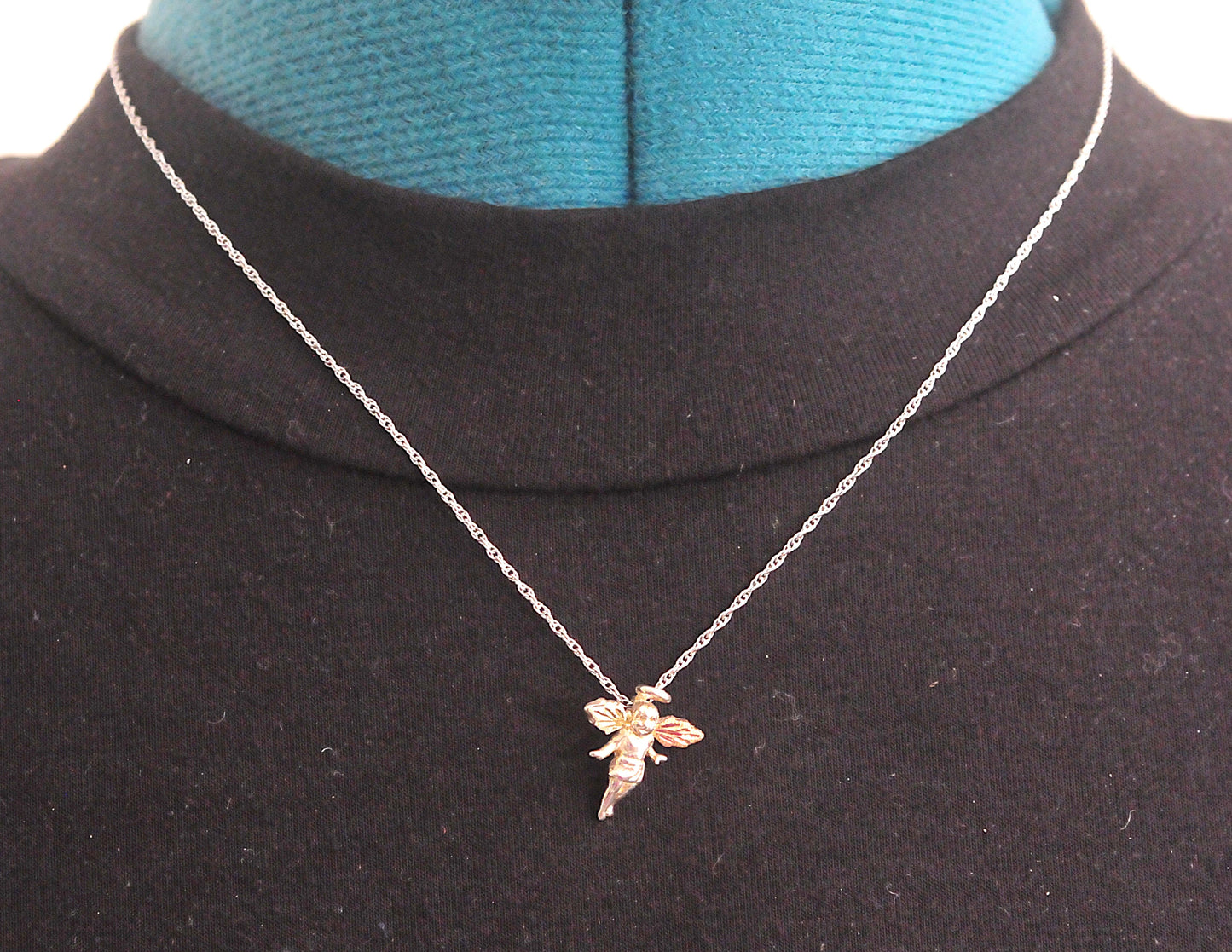 TINY Black Hills Sterling Silver 12K Gold Angel Pendant Necklace