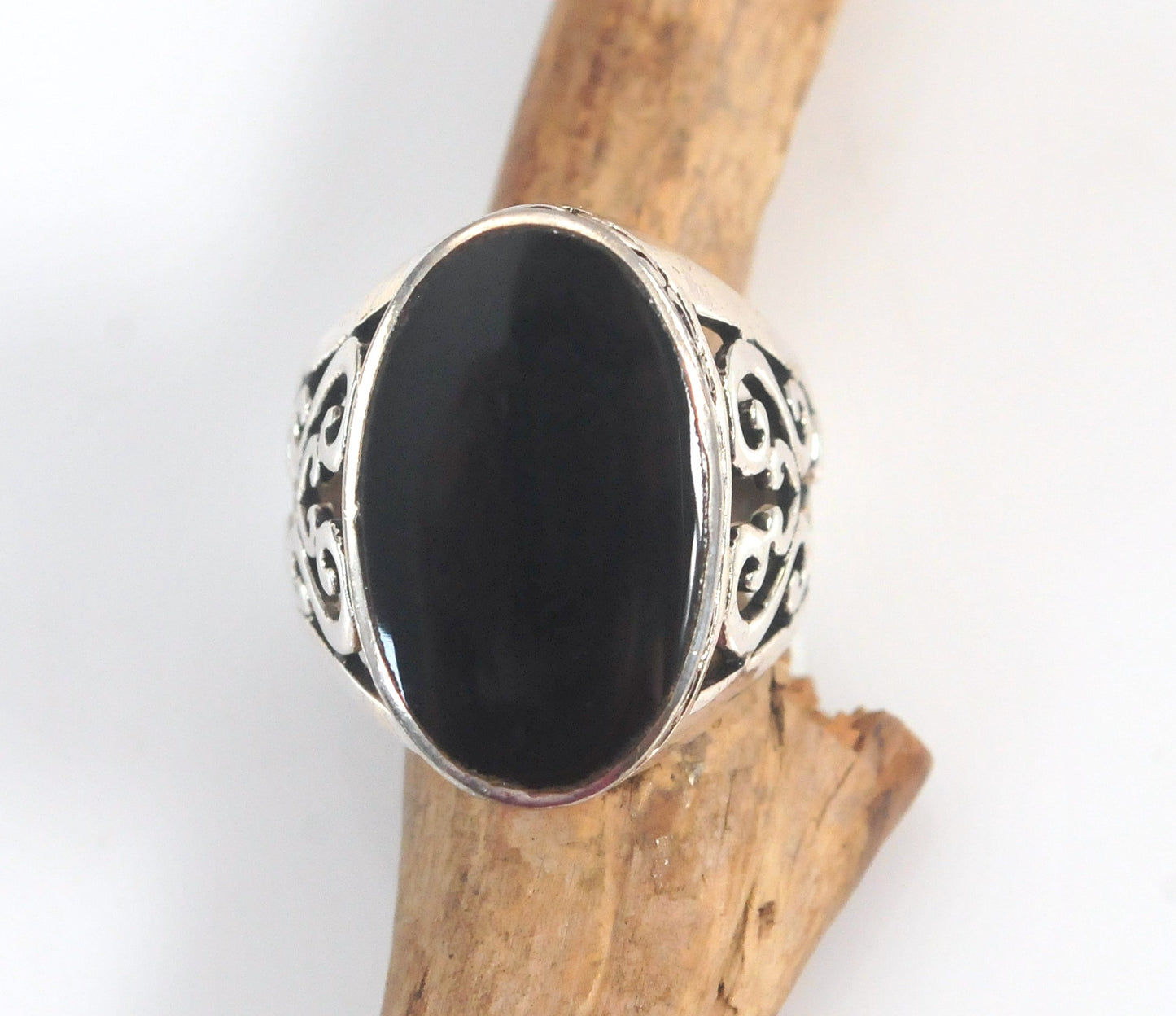 Chunky Oval Sterling Silver Black Onyx Ring