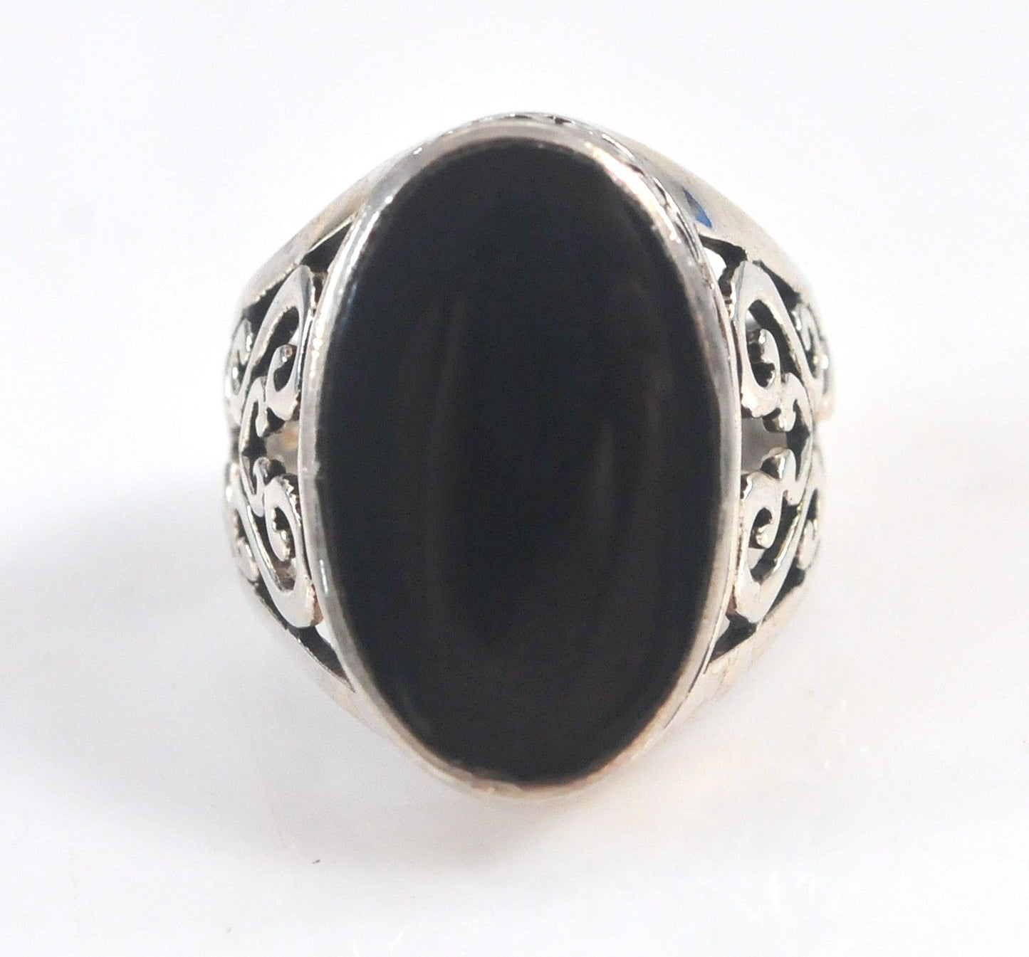 Chunky Oval Sterling Silver Black Onyx Ring