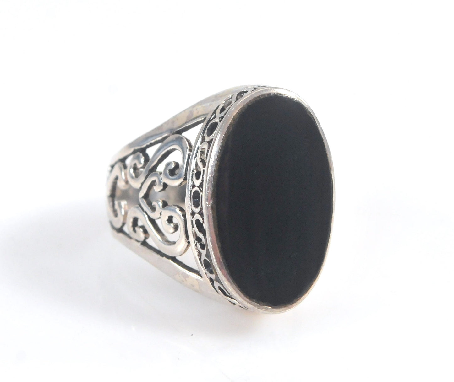 Chunky Oval Sterling Silver Black Onyx Ring