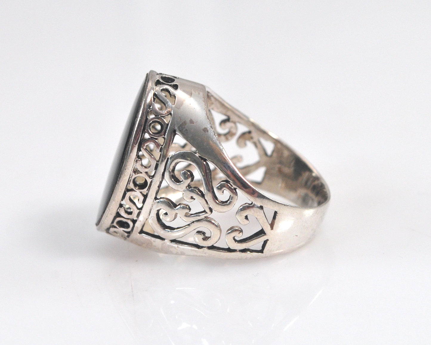 Chunky Oval Sterling Silver Black Onyx Ring