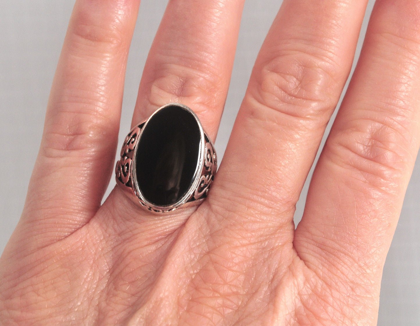 Chunky Oval Sterling Silver Black Onyx Ring