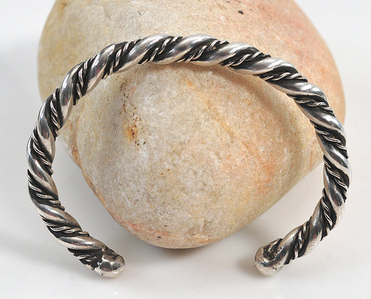 Vintage Navajo Sterling Silver Rope Twist Cuff Bracelet