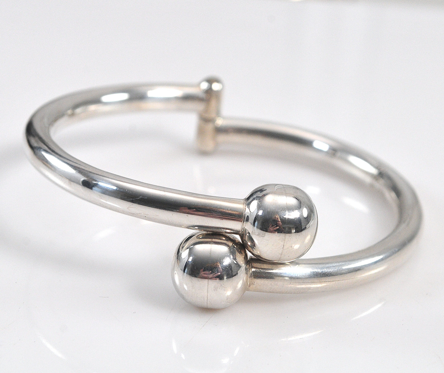Chunky Sterling Silver Ball Bypass Bangle Bracelet