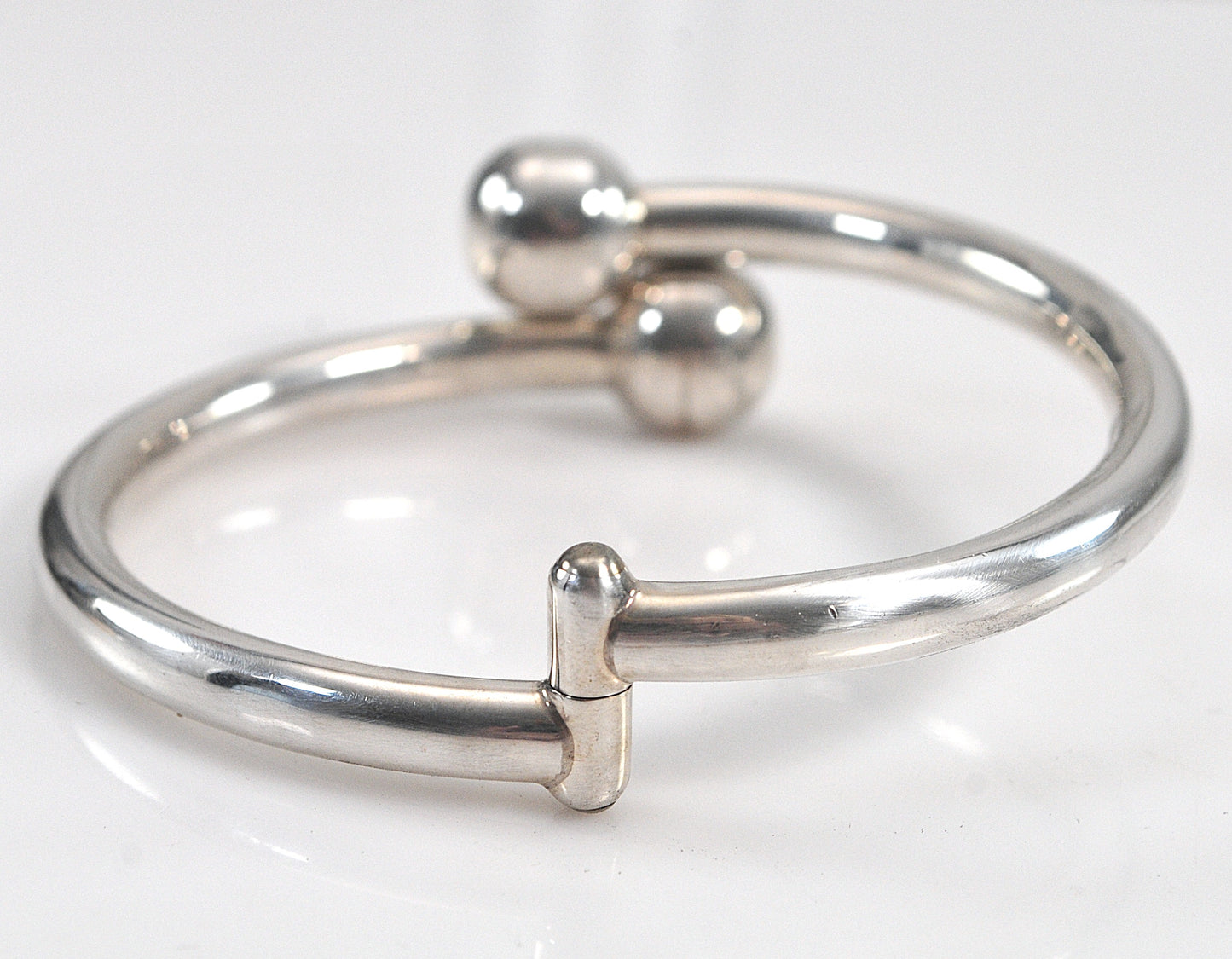 Chunky Sterling Silver Ball Bypass Bangle Bracelet