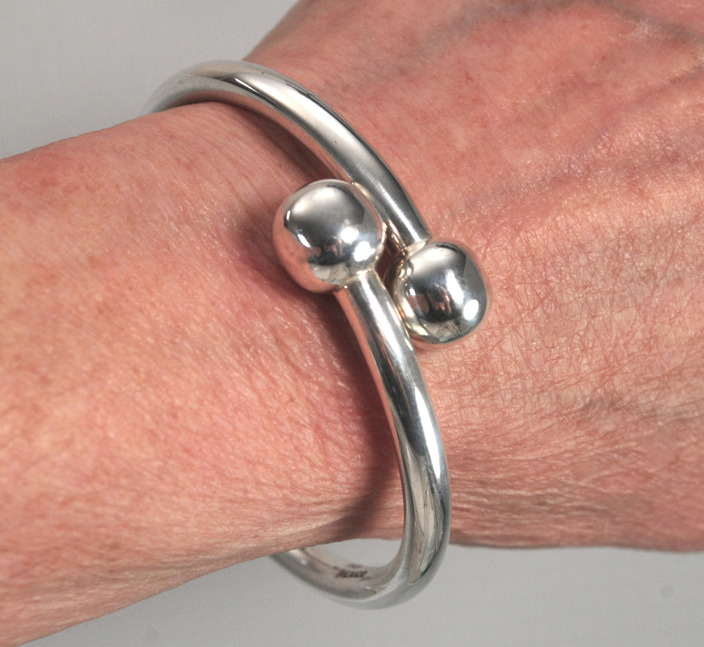Chunky Sterling Silver Ball Bypass Bangle Bracelet
